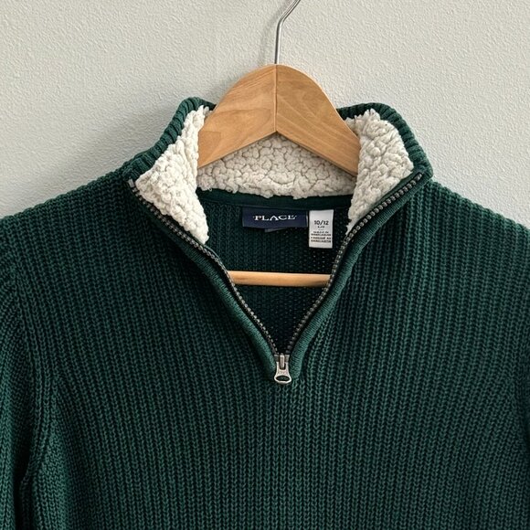The Children's Place Boys 1/4 Zip Knit Sherpa Lined Collar Sweater - Green - L - Picture 4 of 8